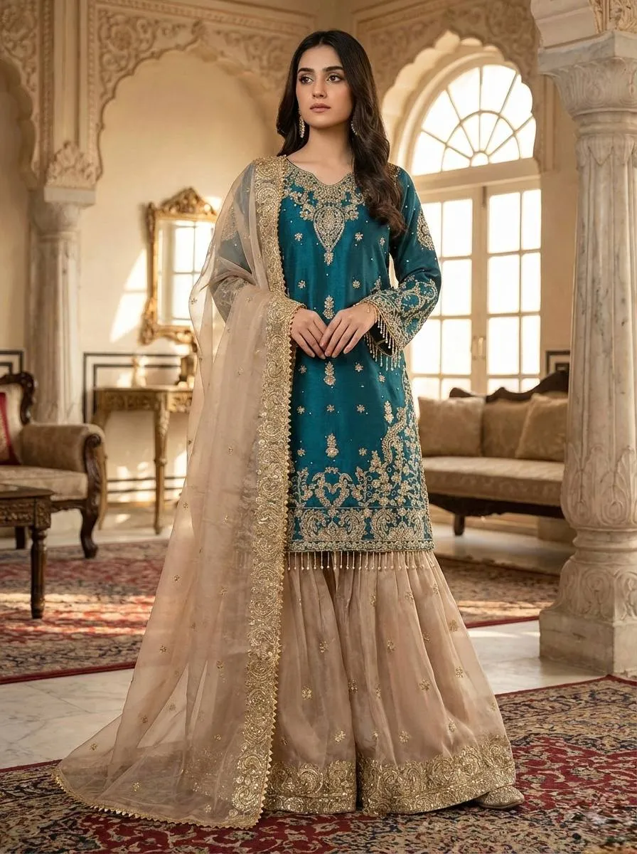 Latest Sabina 1702 Gmy Silk Embroidery Party Wear Sharara Suit Wholesale 2026