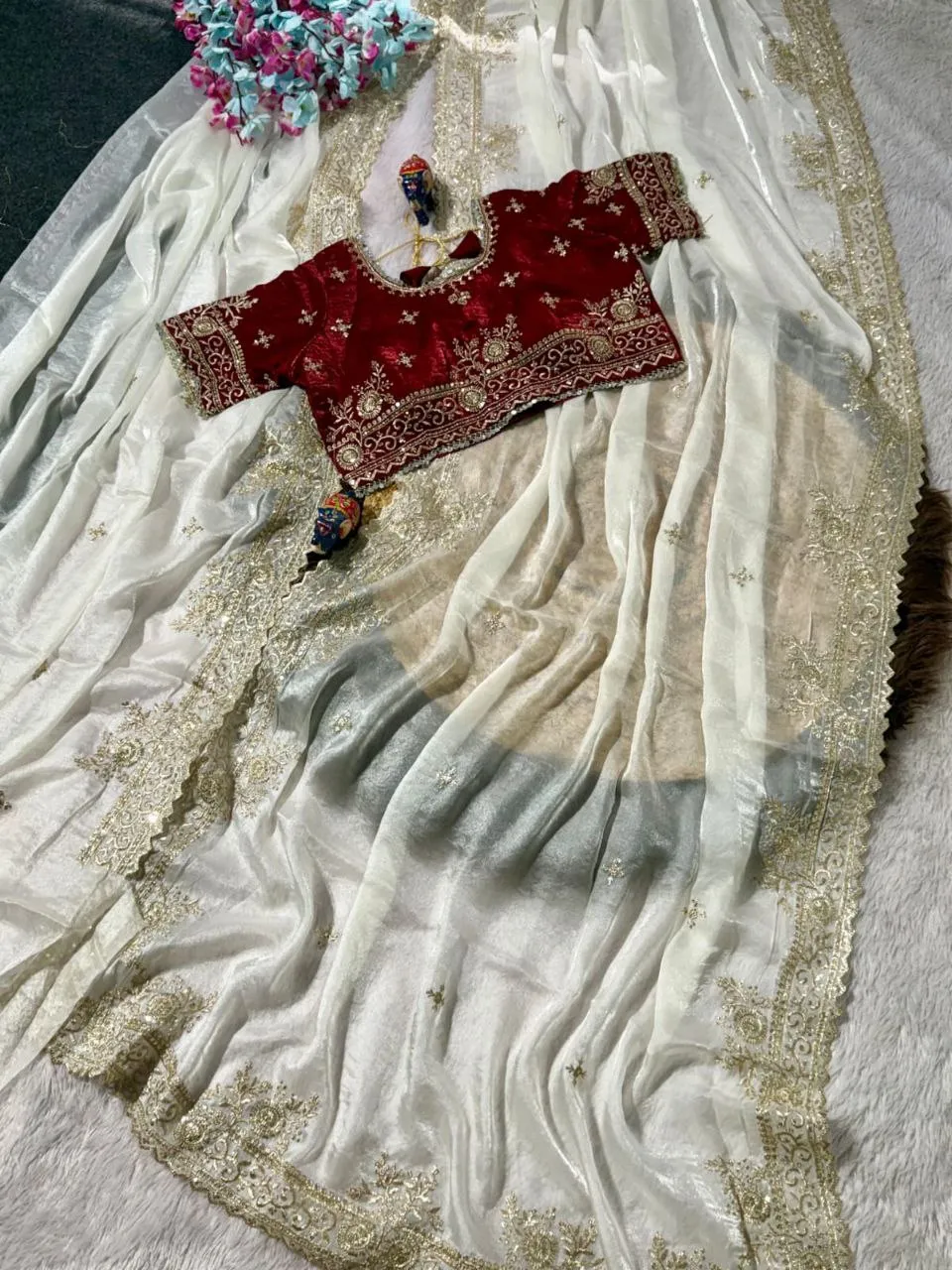 Stylish RC1 Fendy Sattin Embroidery Work Festival Saree Wholesale Surat 2026