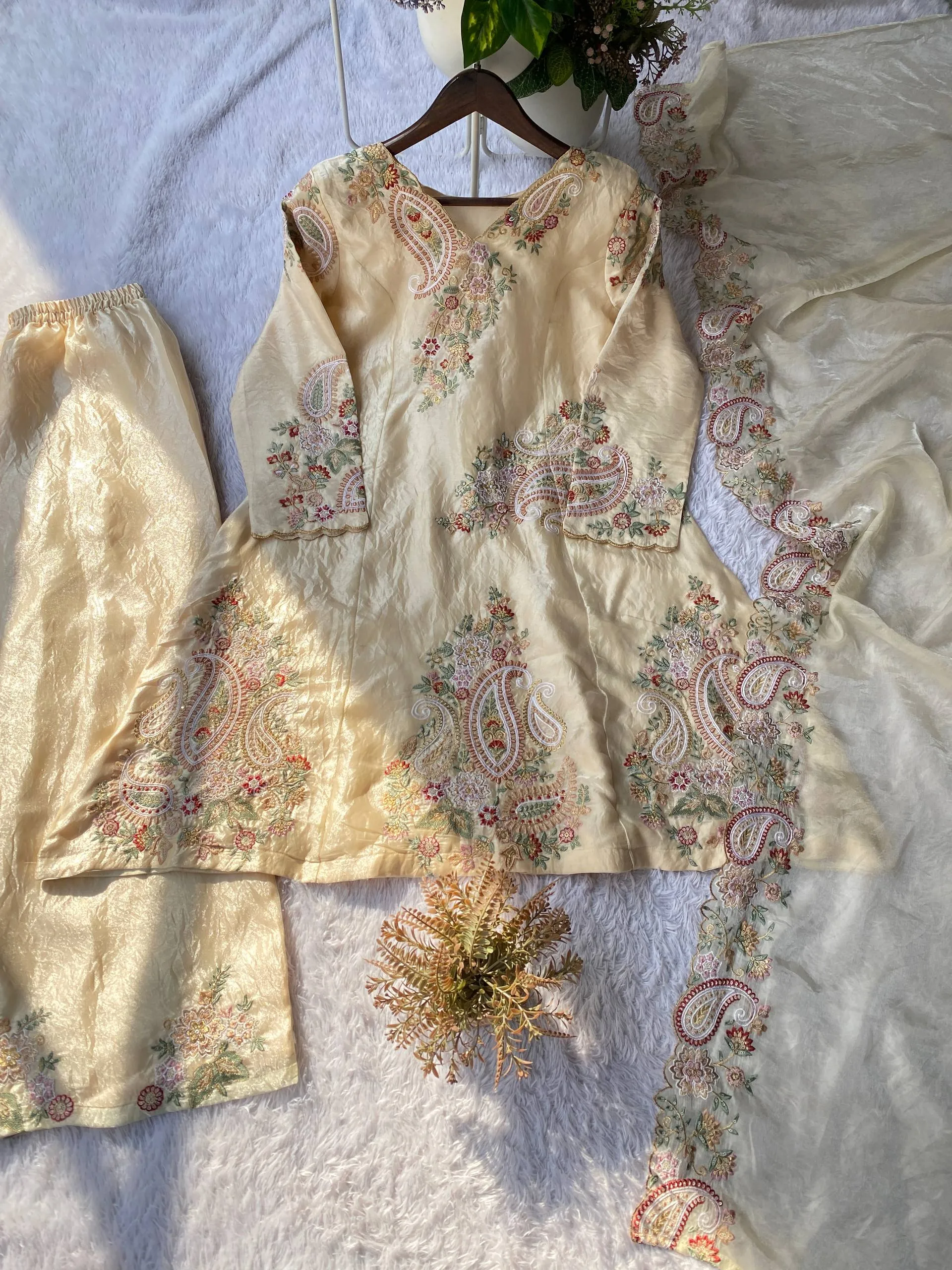 Latest BV 449 Fendy Silk White Kurti Pant With Dupatta Sequence Embroidery Work 2026