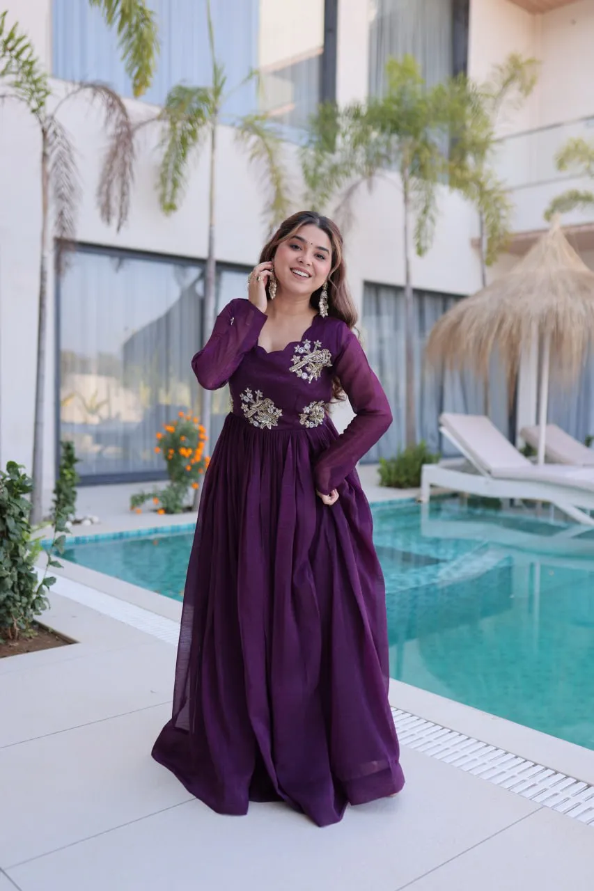 Launching Moni 1222 Silver Crunchy Embroidery Work Gown Wholesale Surat 2026