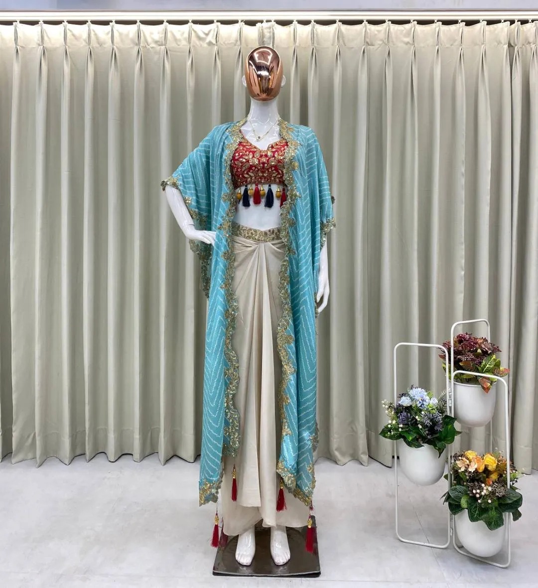 Buy BV 8393 Mono Silk Embroidery Party Wear Shrug Dhoti Blouse Dress Wholesale Surat 2026