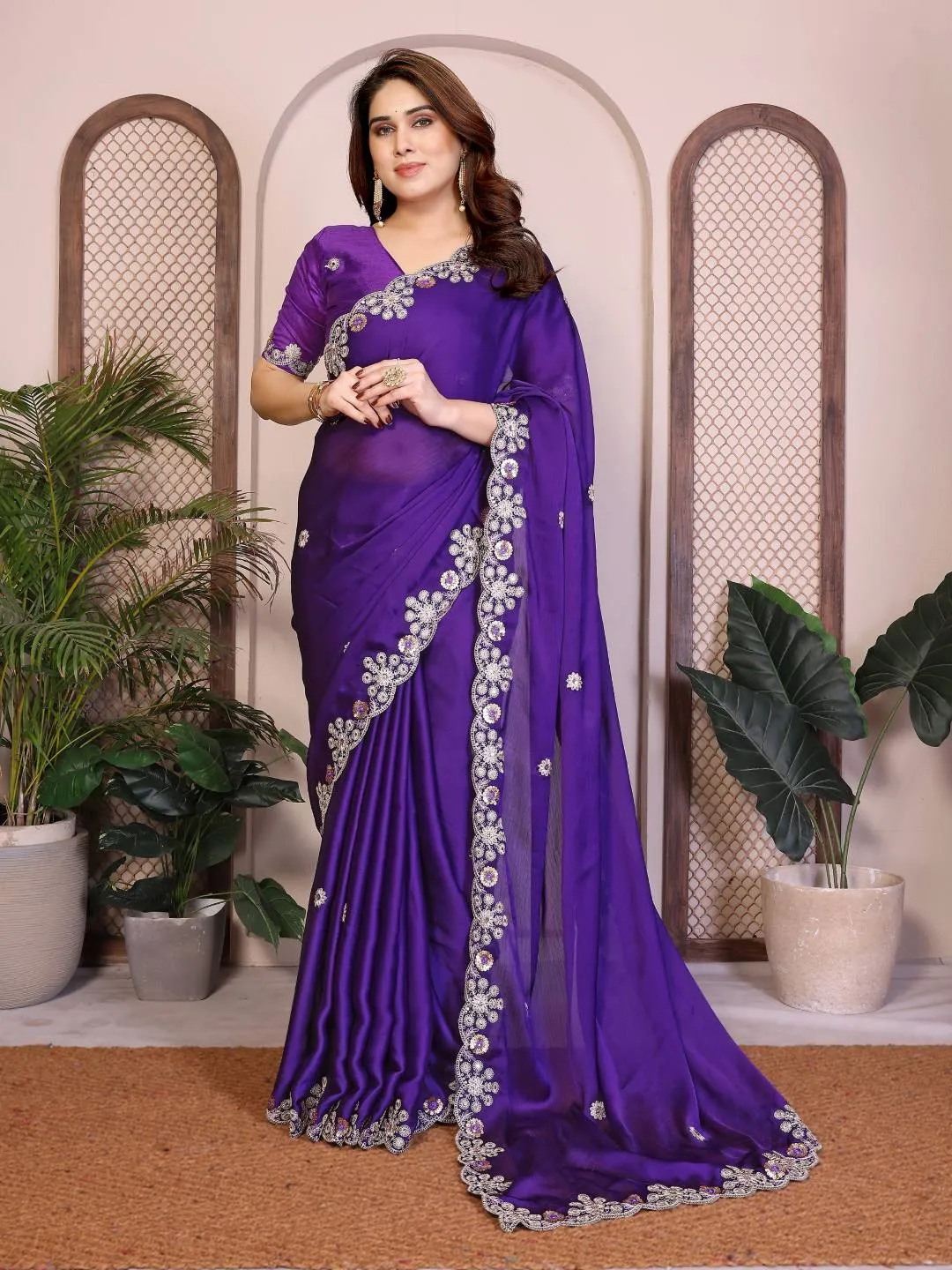 Latest Kiara Mamta1 Shattin Chiffon Embroidery Festival Saree Wholesale Surat 2026