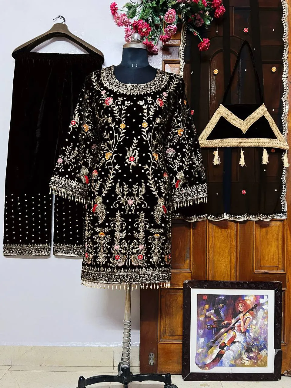 Stylish C585 1334 Velvet Sequins Party Wear Readymade Dress Wholesale Surat 2026