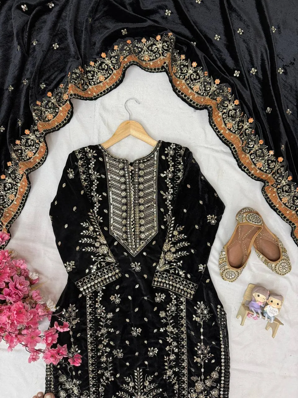 Beautiful C585 1415 Velvet Zari Embroidery Work Party Wear Sharara Suit Wholesale Surat 2026