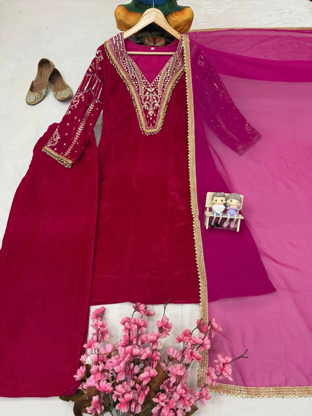 Stylish C585 1419 Velvet Zari Work Festival Long Kurti Set Wholesale Surat 2026