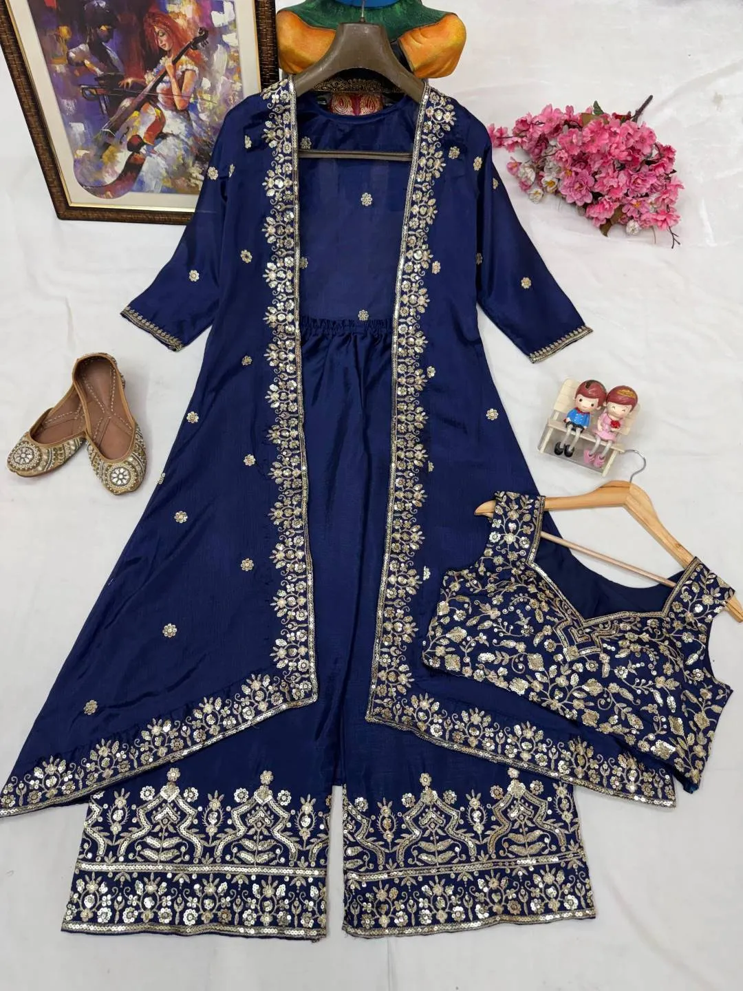 Launching C585 226 Chinon Silk Zari Sequins Work Indo Western Wholesale Surat 2026