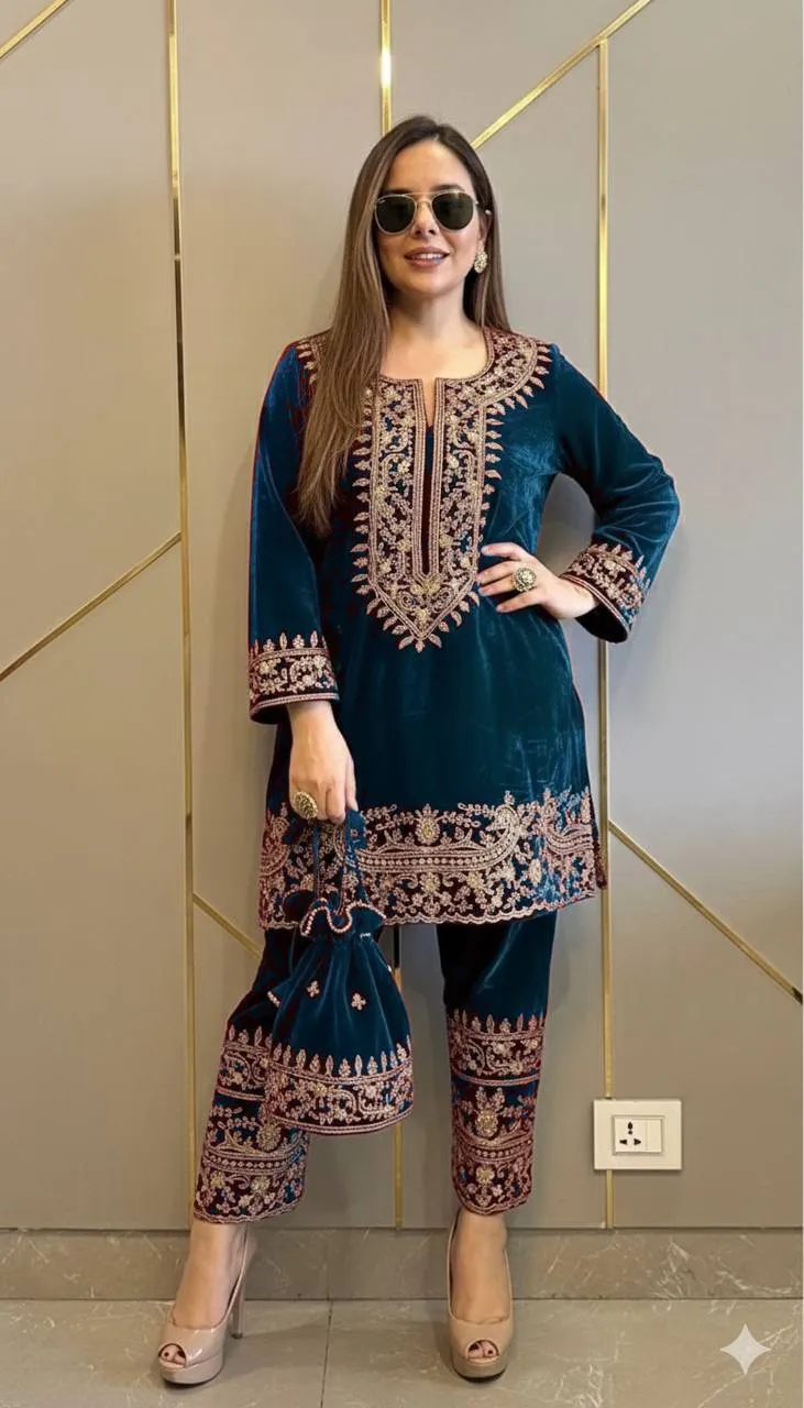 Launching C585 1428 Velvet Zari Embroidery Work Kurti Wholesale Surat 2026