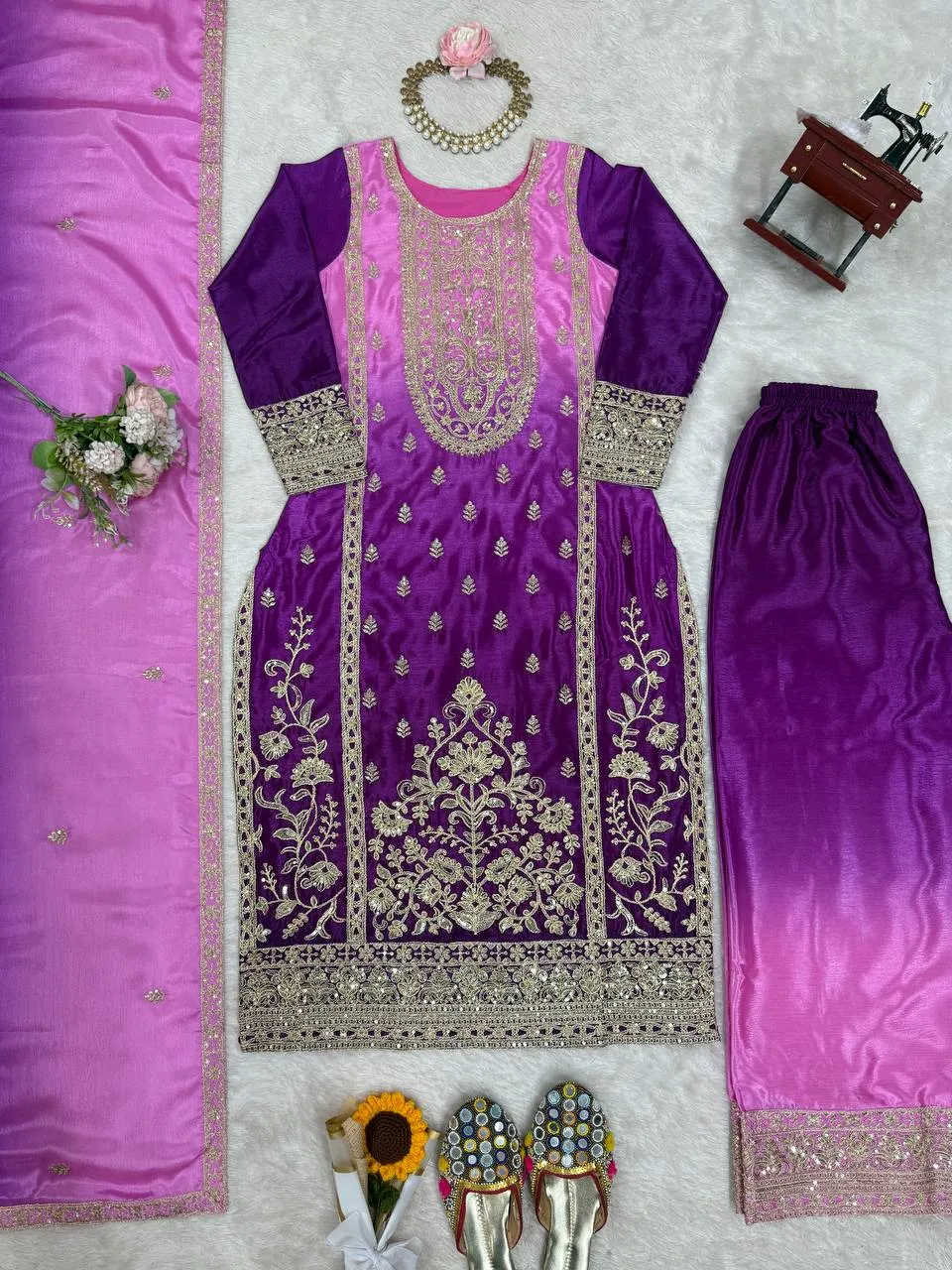 Stylish Deepika SP36 Shaded Chinon Silk Thred Work Sharara Suit Wholesale Surat 2026