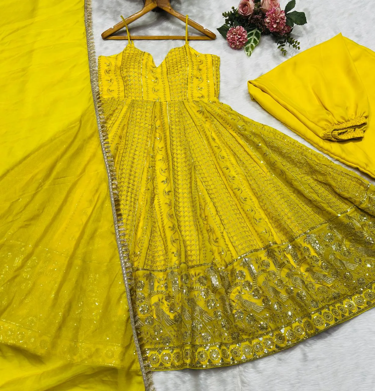 Launching STD 6118 Teby Organza Embroidery Festival Anarkali Gown Sharara Wholesale Surat 2026