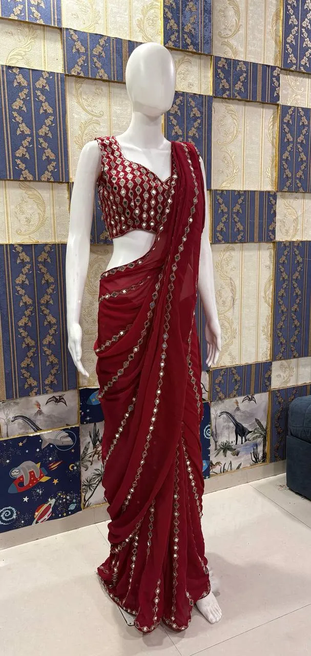 Latest SBD 1847 Georgette Mirror Work Bollywood Party Wear Saree Wholesale Surat 2026