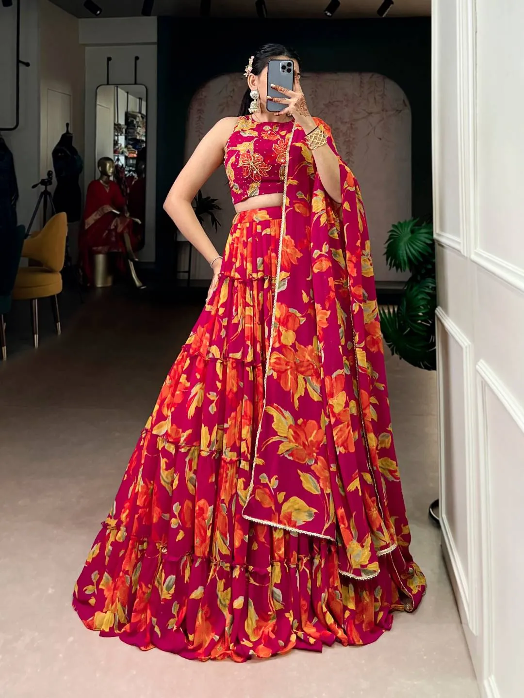 Latest WMN 1145 Floral Marble Printed Lehenga Choli Party Wear Collection 2026