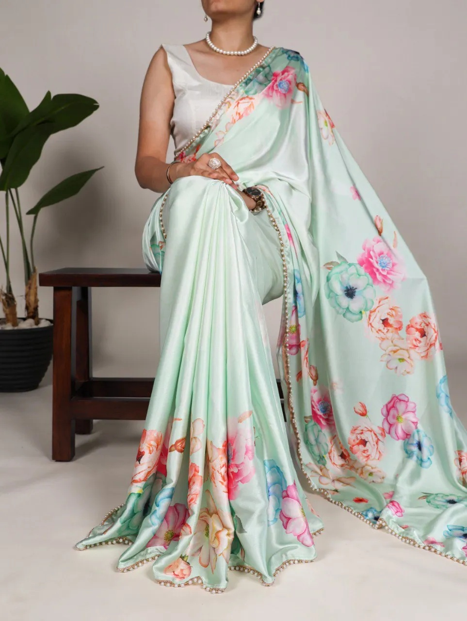 Buy WMN 7028 Satin Silk Floral Printed Festive Saree Wholesale 2026