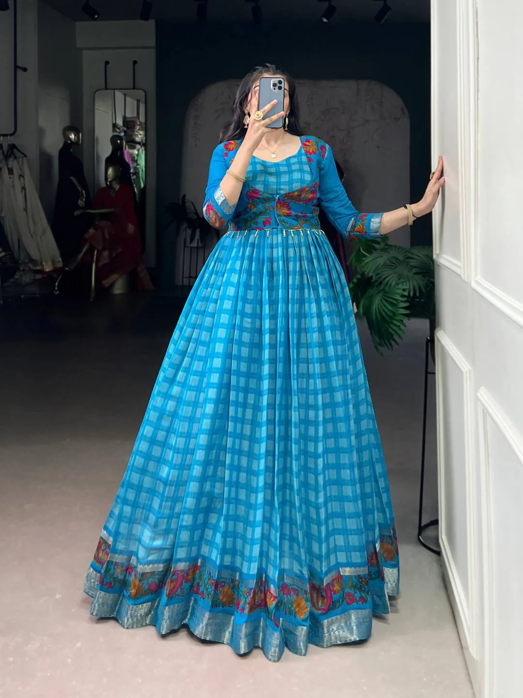 Launching WMN 5034 Viscose Chanderi Printed Weaving Gown Wholesale 2026
