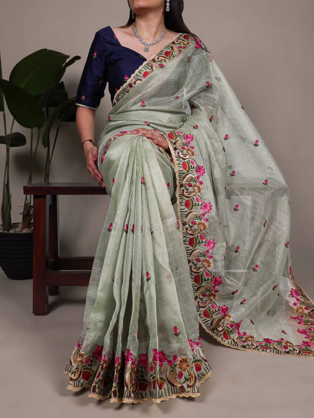 Stylish WMN 7400 Zari Kota Tissue Party Wear Embroidery Saree Wholesale 2026