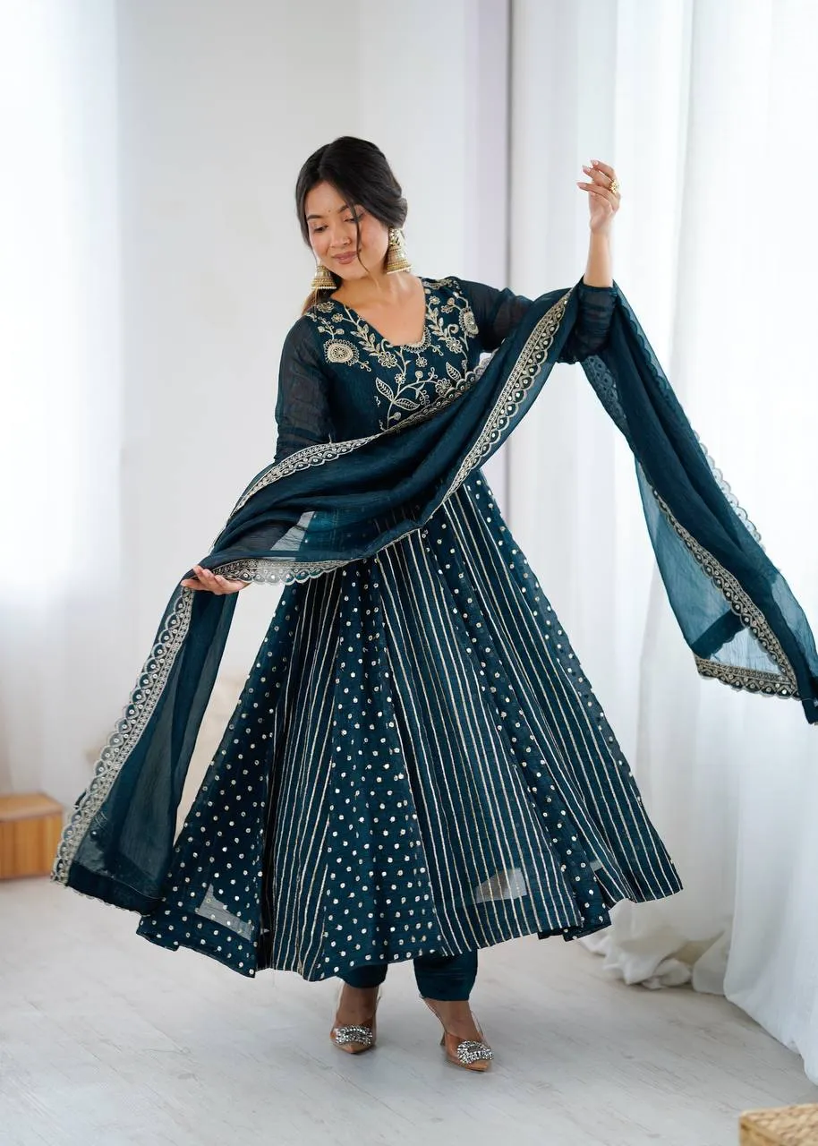 Launching Sabina 5293 Crunchy Silk Sequence Work Anarkali Readymade Dress Wholesale 2026