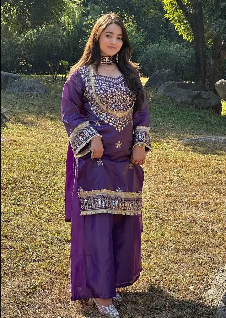 Sabina 5326 Fendy Silk Mirror Work Party Wear Sharara Suit Wholesale