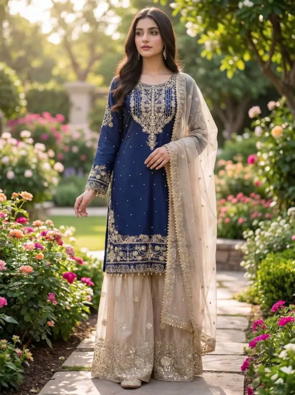 Launching Sabina 1694 Gmy Silk Embroidery Party Wear Sharara Suit Wholesale 2026