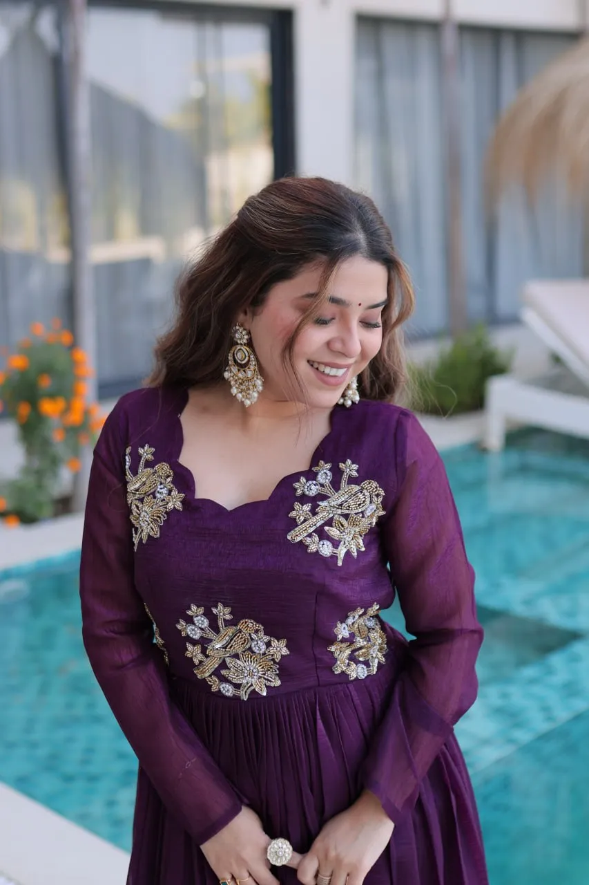 Launching Moni 1222 Silver Crunchy Embroidery Work Gown Wholesale Surat 2026