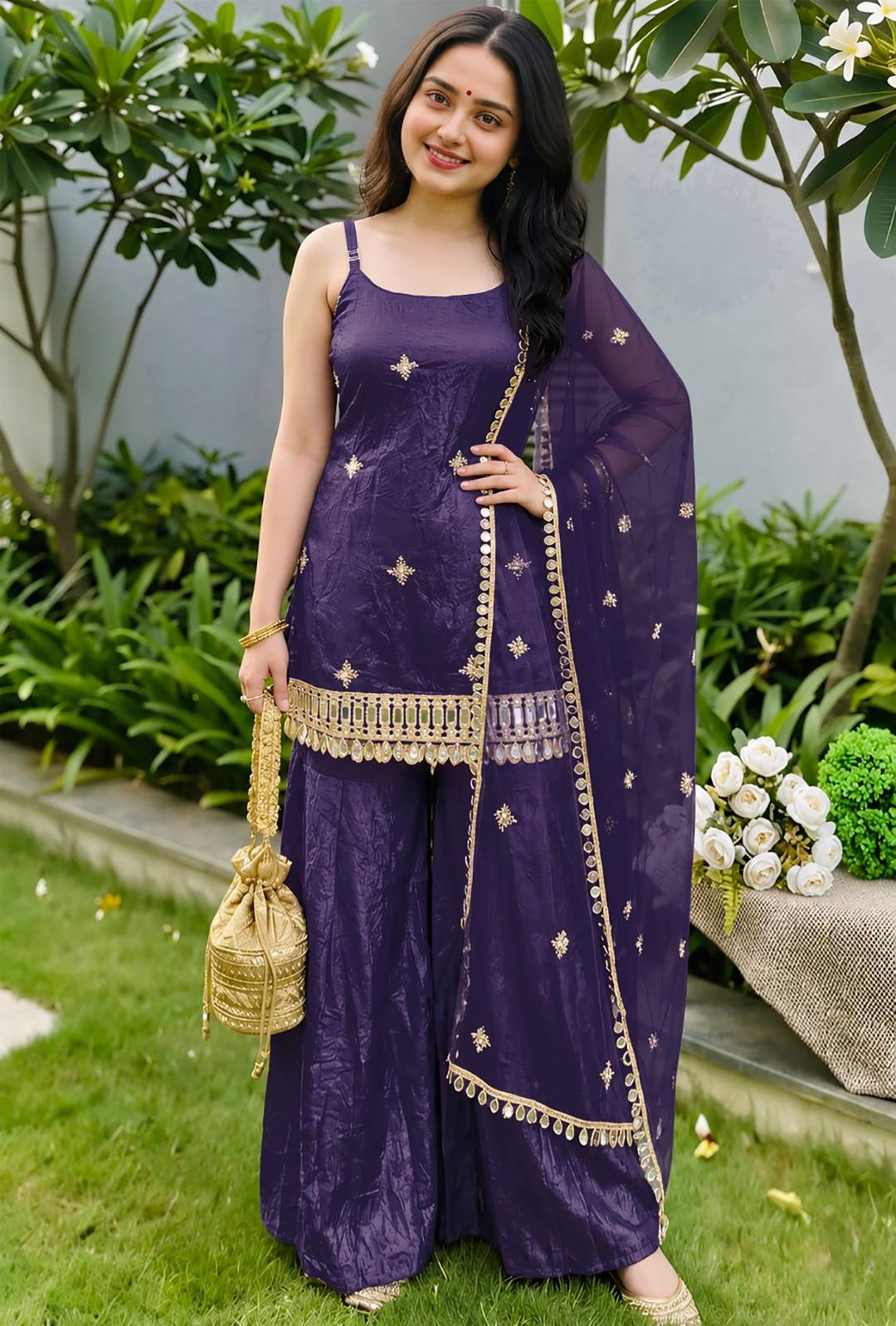 Sabina 5334 Fendy Silk Sky Blue Mirror Work Party Wear Sharara Suit Wholesale