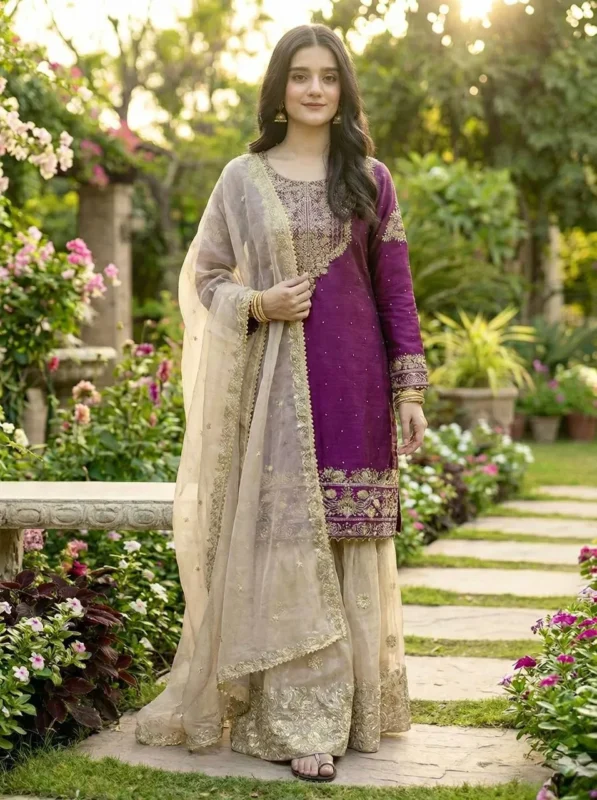 Launching Sabina 1694 Gmy Silk Embroidery Party Wear Sharara Suit Wholesale 2026
