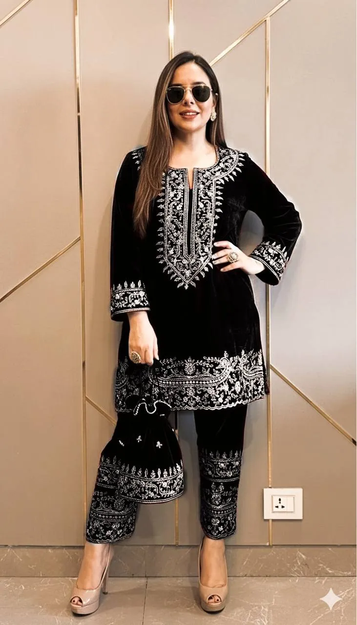 Launching C585 1428 Velvet Zari Embroidery Work Kurti Wholesale Surat 2026