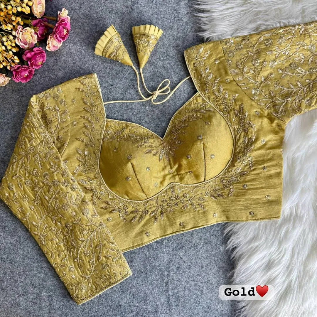 Stylish Mrunal Mumta Vichitra Silk Embroidery Bridal Readymade Blouse 2026