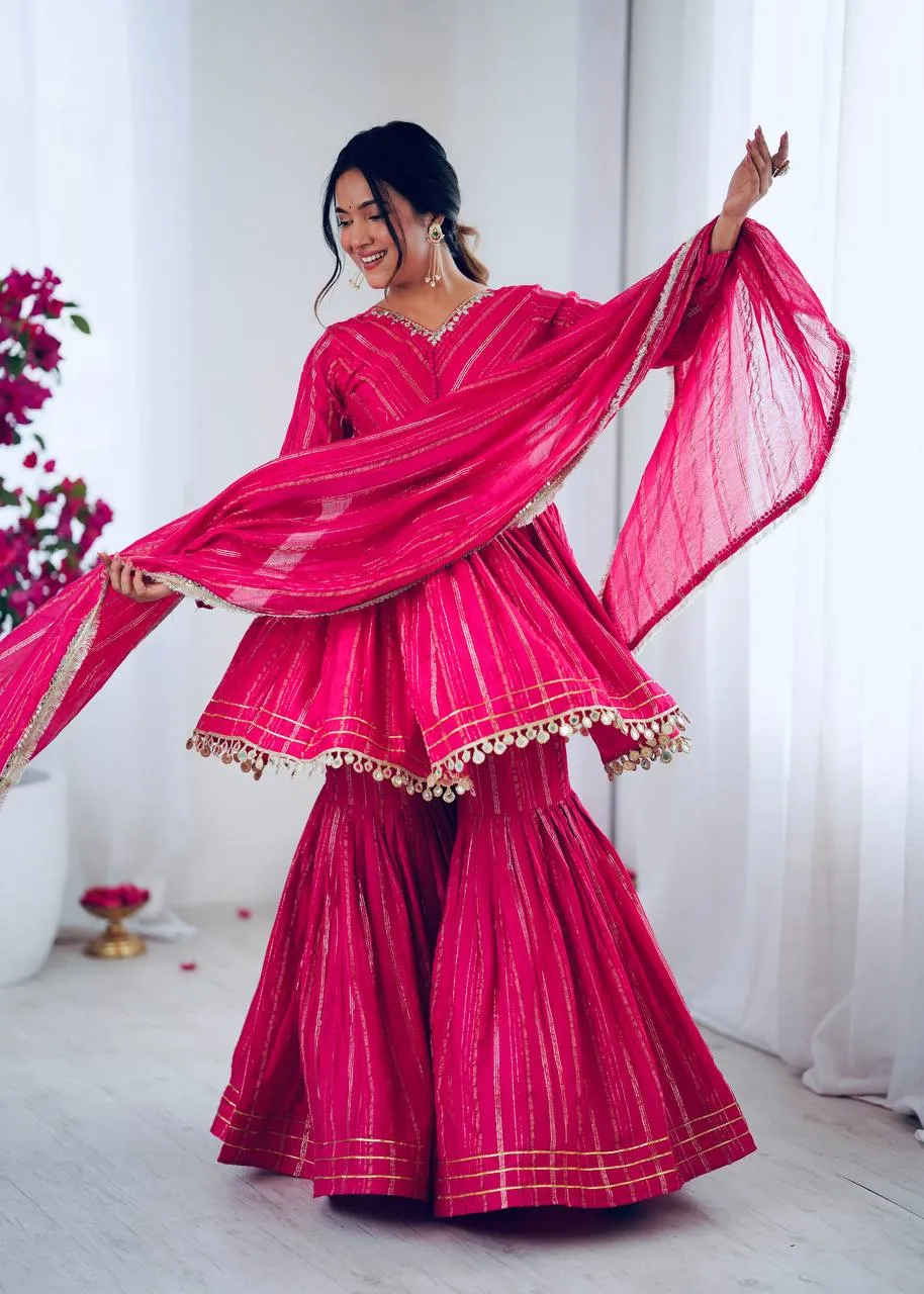 Stylish Sabina 5300 Mal Chanderi Mirror Handwork Sharara Suit Wholesale 2026