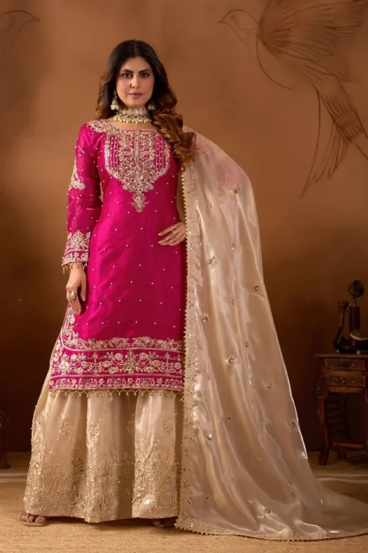 Launching Sabina 1694 Gmy Silk Embroidery Party Wear Sharara Suit Wholesale 2026