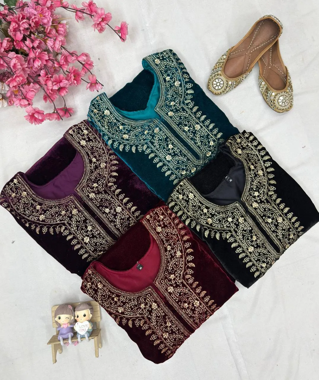 Launching C585 1428 Velvet Zari Embroidery Work Kurti Wholesale Surat 2026