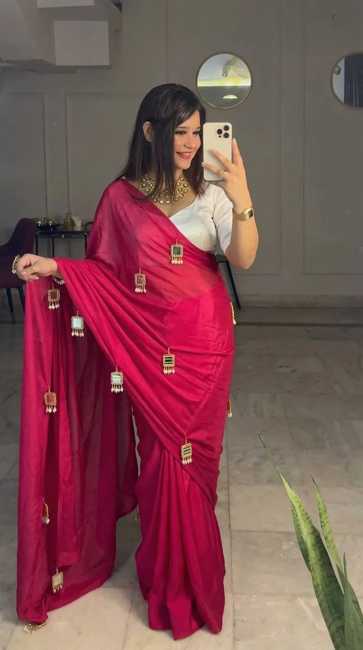 Latest WMS Soft Chinnon Shiny Party Wear Saree Wholesale Surat 2026