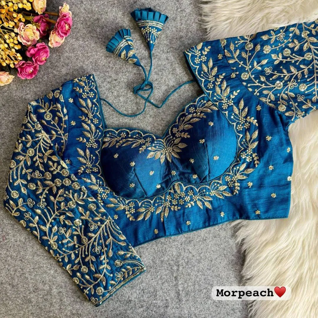 Stylish Mrunal Mumta Vichitra Silk Embroidery Bridal Readymade Blouse 2026