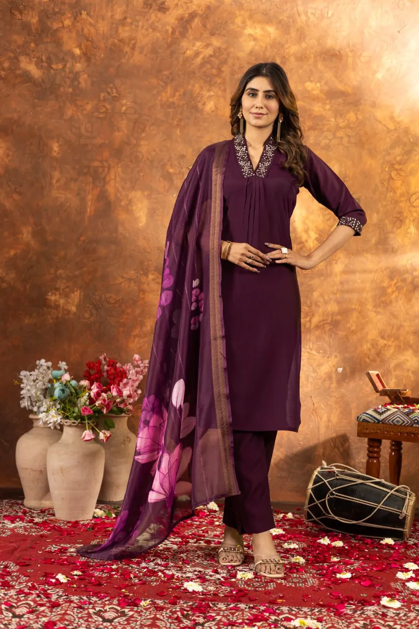 Beautiful Lila 102 Roman Silk Hand Work Readymade Dress Wholesale 2026