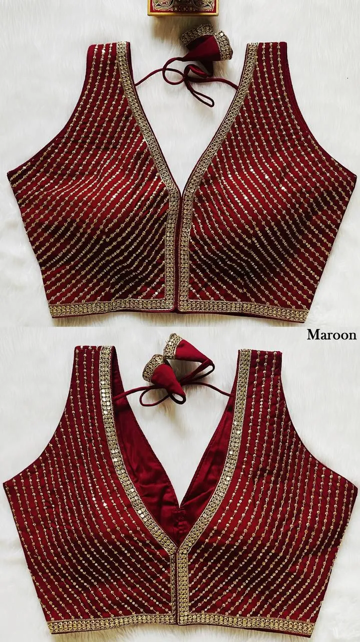 Latest Mrunal Pinky Roman Silk Embroidery Work Readymade Blouse 2026