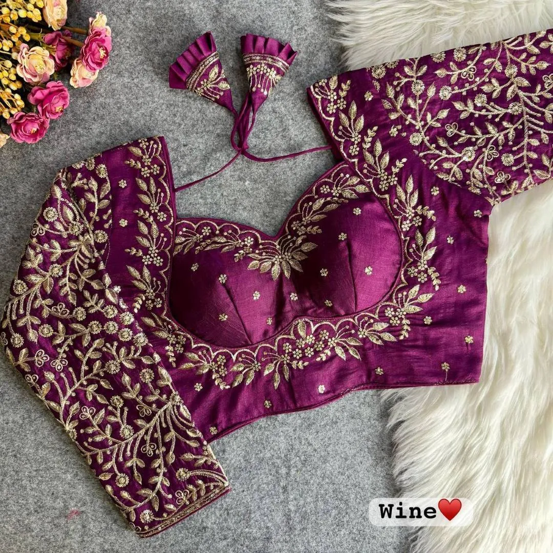 Stylish Mrunal Mumta Vichitra Silk Embroidery Bridal Readymade Blouse 2026