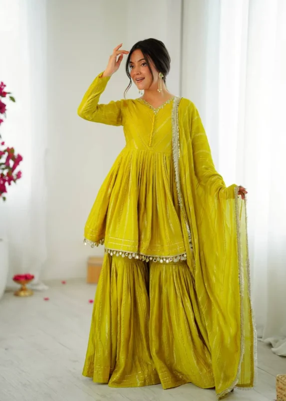 Stylish Sabina 5300 Mal Chanderi Mirror Handwork Sharara Suit Wholesale 2026