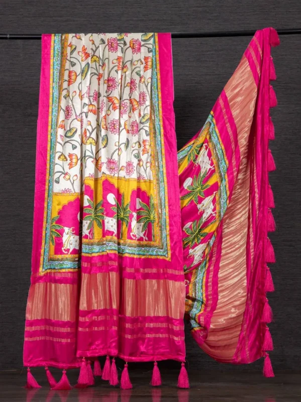 Stylish WMN 4001 Gaji Silk Printed Tassels Work Dupatta Wholesale 2026