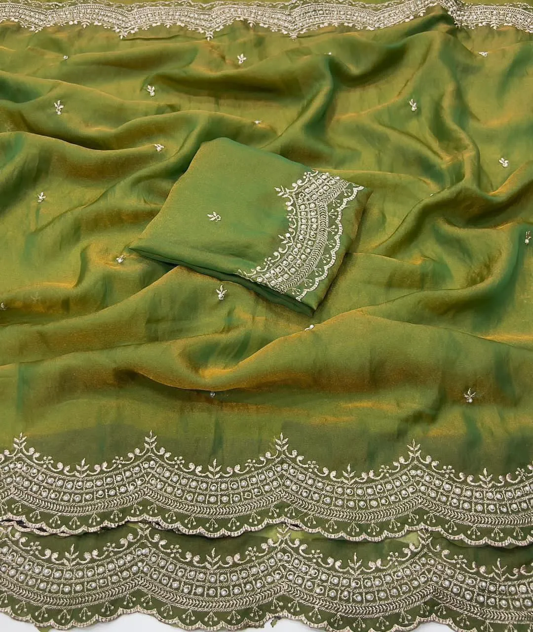 Beautiful RC1 Nc Moss Sattin Emrodairy Festival Saree Wholesale 2026