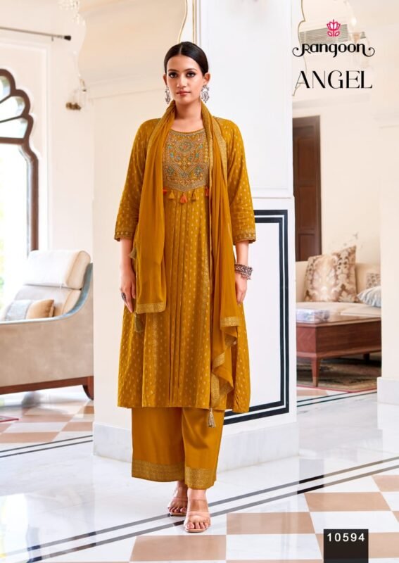 Stylish Rangoon Angel Rayon Print With Embroidery Kurti With Bottom Dupatta Wholesale 2026