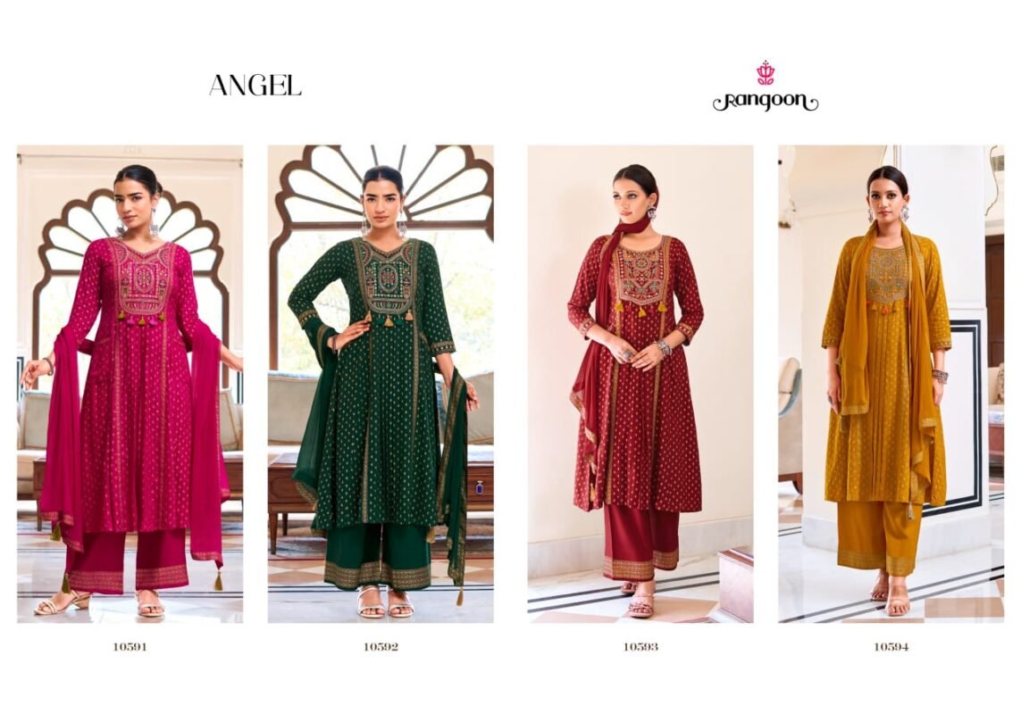 Stylish Rangoon Angel Rayon Print With Embroidery Kurti With Bottom Dupatta Wholesale 2026