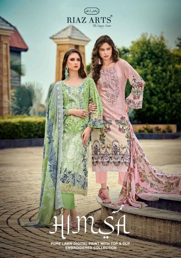 Riaz Art Himsa Cotton Cambric Print With Embroidered Dress Material Wholesale