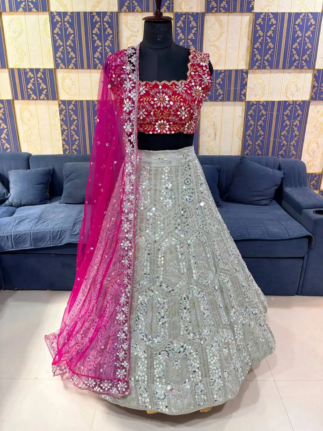 SBD 1831 Faux Georgette Mirror Embroidery Wedding Lehenga Choli Wholesale Surat