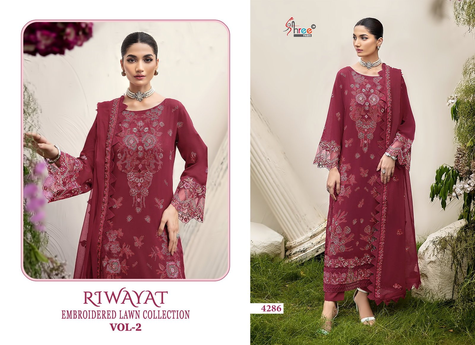 Latest Shree Riwayat Embroidered Lawn Collection Vol 2 Kota Dupatta Cotton Salwar Suit Wholesale 2026