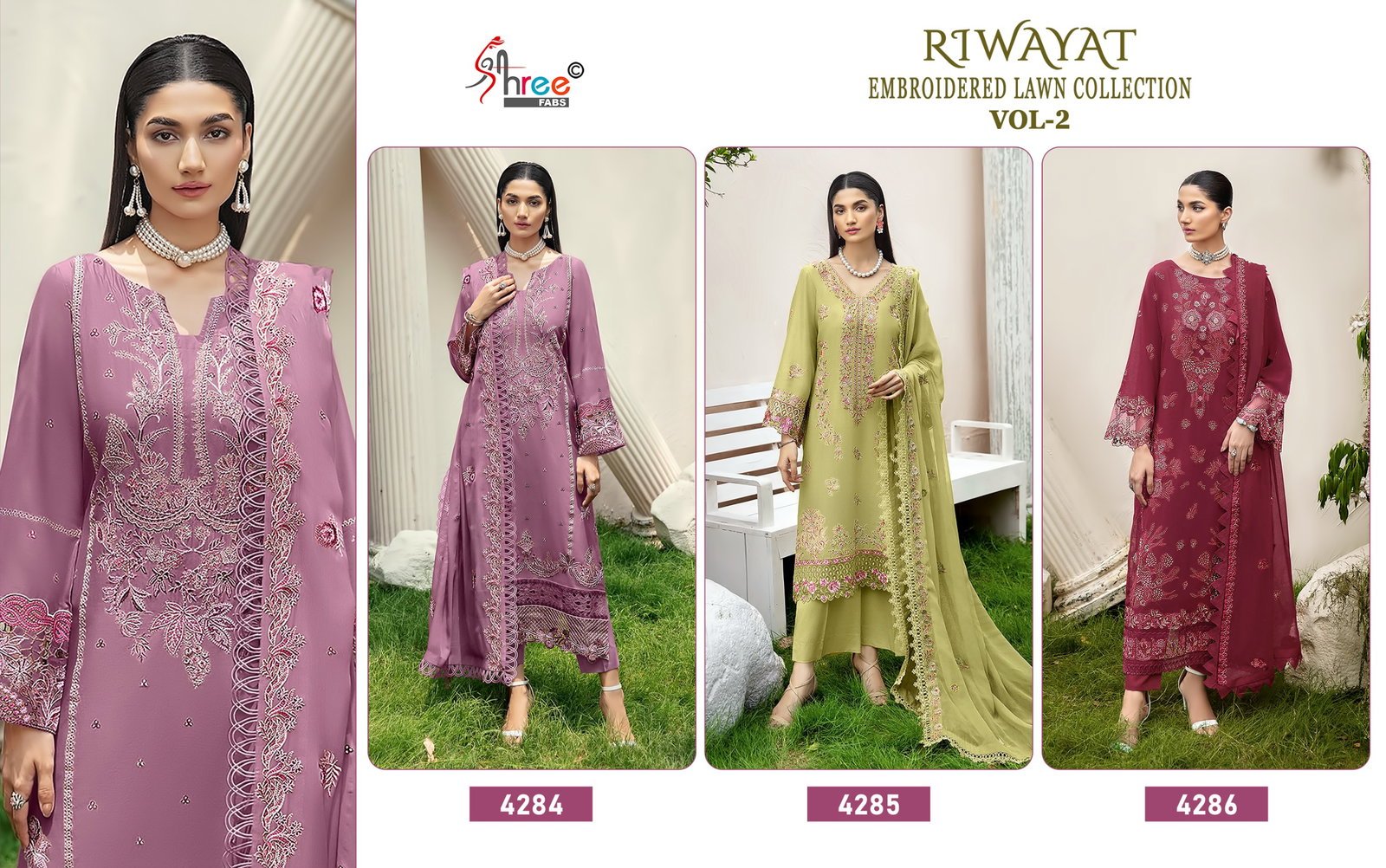 Latest Shree Riwayat Embroidered Lawn Collection Vol 2 Kota Dupatta Cotton Salwar Suit Wholesale 2026