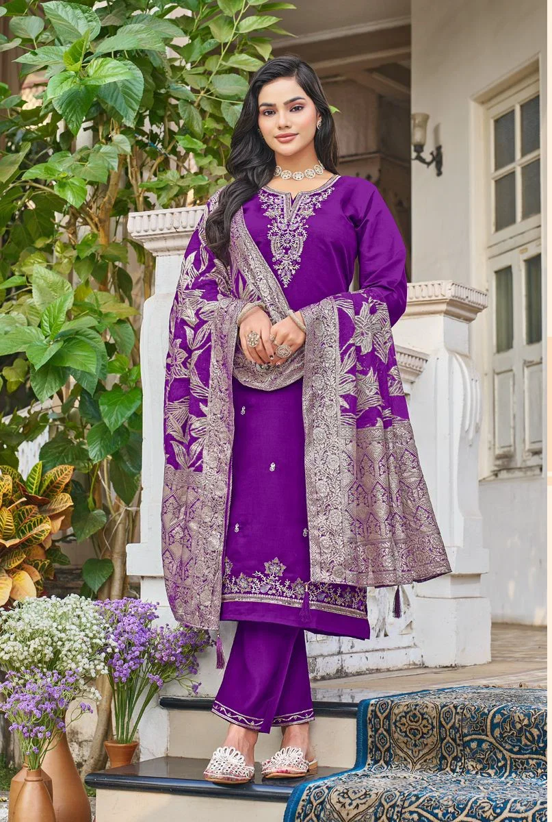 Vamika Padmini Viscose Roman With Hand Worked Kurti With Bottom Dupatta Wholesale