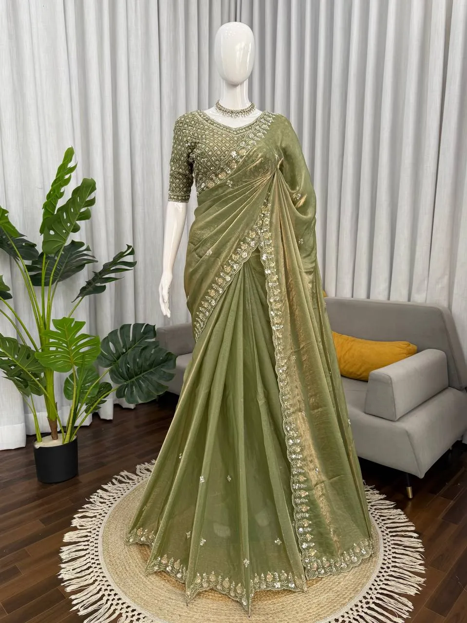 Deepika 619 Fendy Silk Designer Sequnce Work Wedding Wear Saree