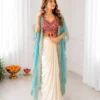 BDB 48 Crepe Silk Embroidery Blouse Dhoti Shrug Set Indo Western In India