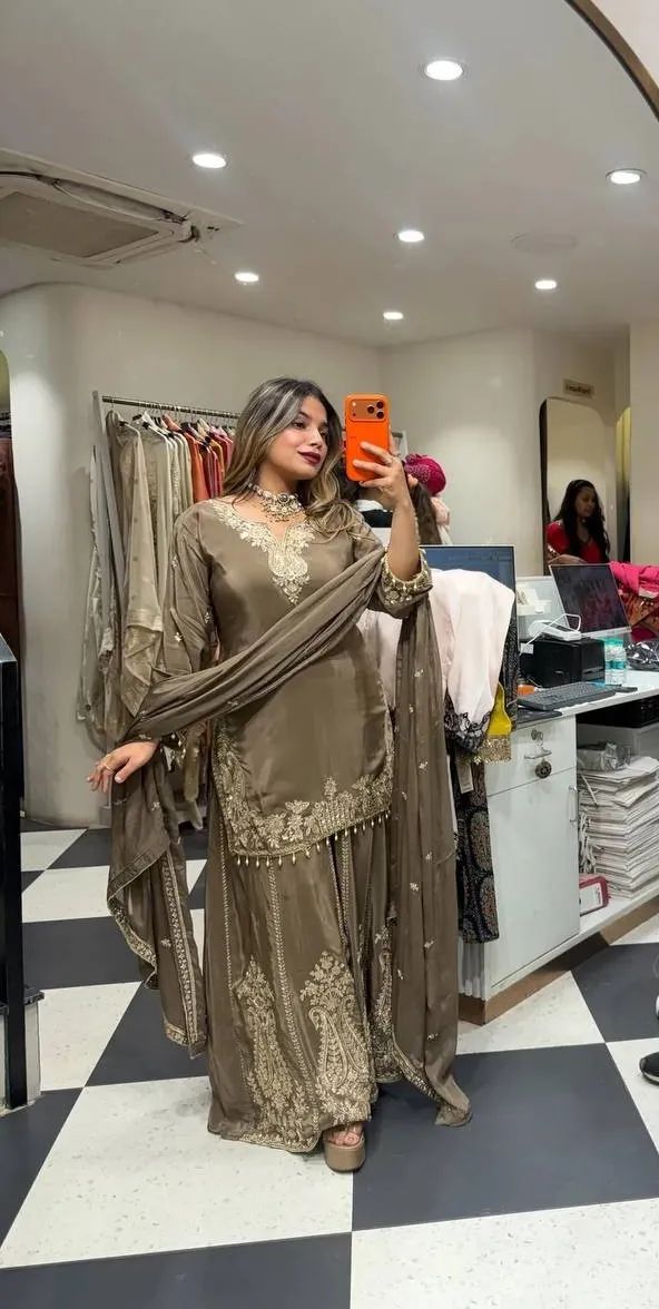 Deepika 1586 Natural Crepe Sequnce Work Wedding Pakistani Sharara Suit Set