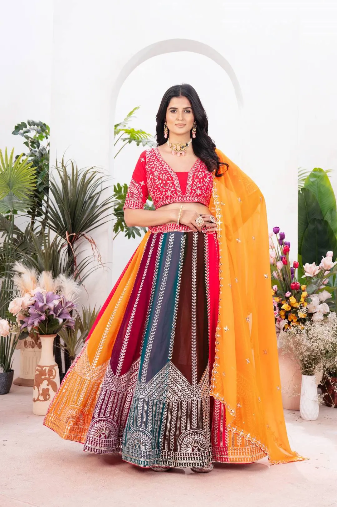 DKT 5080 Georgeet Zari Embroidery Work Wedding Wear Lehenga Choli