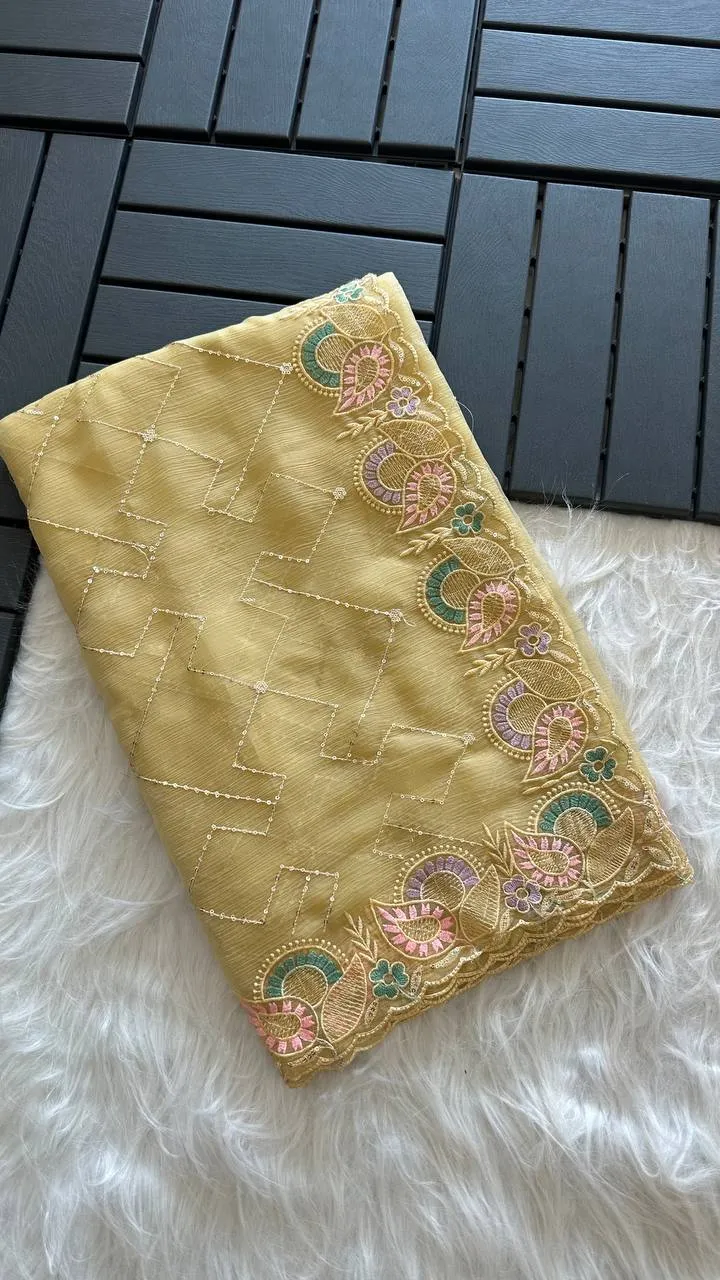 MHV Sanvi Chiffon Silk Embroidery Party Wear Saree Wholesale