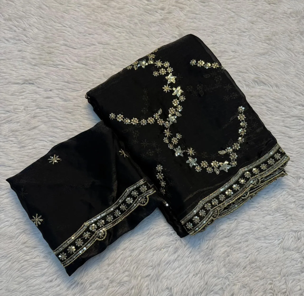 SNT Space Silk Saree Sequence Embroidery Heavy Work